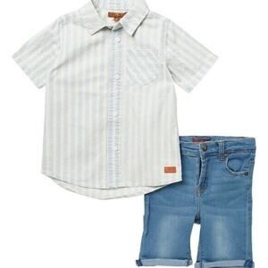 7 For All Mankind Kids Toddler Boys 2 Piece Striped Denim Shirt Shorts Size 12M